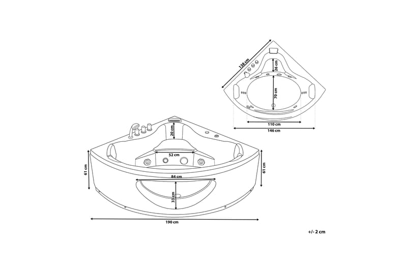 Titaguas Hörnbadkar 140 cm - Svart - Fristående badkar