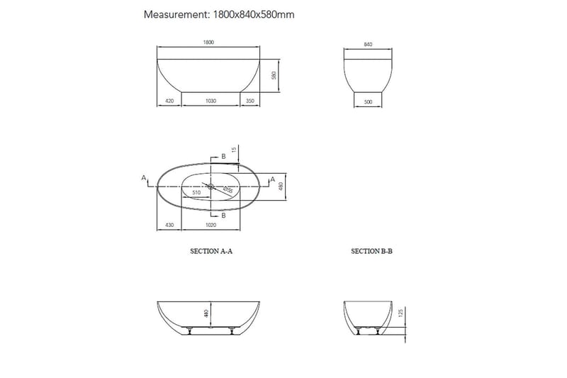 Badkar Bathlife Klok Svart - Svart - Hus & renovering - Kök & bad - Badrum - Badkar - Sittbadkar