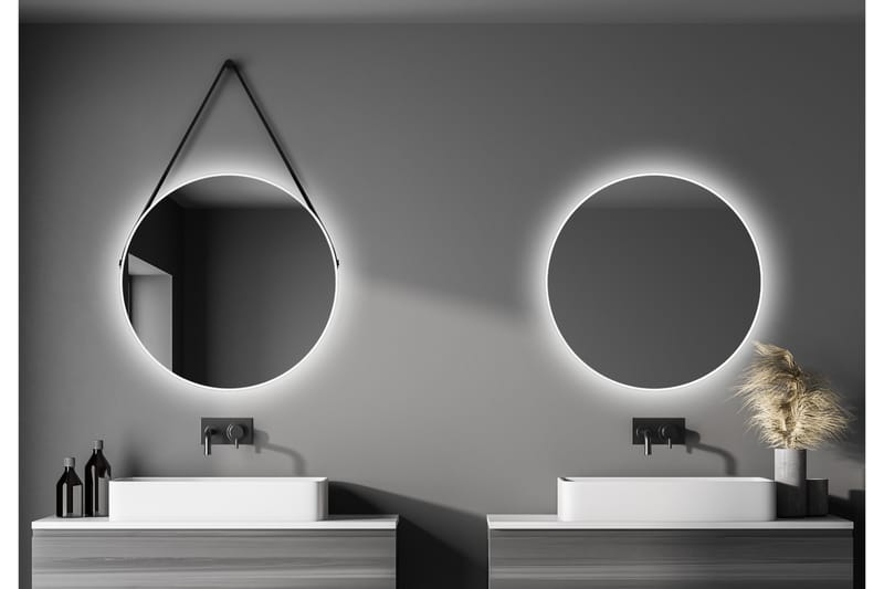 Allejaure Spegel 80 cm Rund - Vit - Badrumsspegel - Badrumsspegel med belysning - Helkroppsspegel
