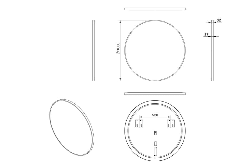 Kilir Spegel 100 cm Rund - Svart - Badrumsspegel - Badrumsspegel med belysning