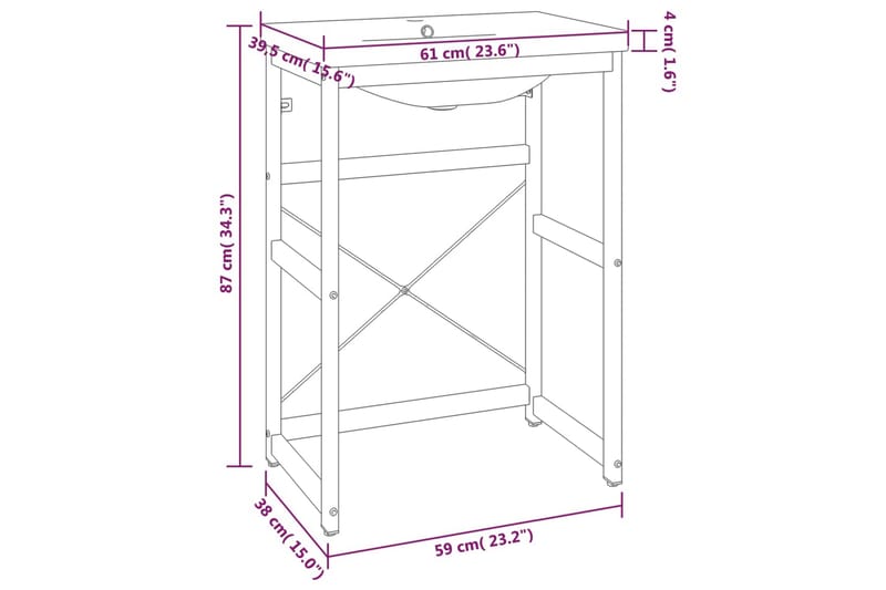 beBasic Handfatsställ med inbyggt handfat vit järn - White - Hus & renovering - Kök & bad - Badrum - Badrumsmöbler & badrumsinredning - Tvättställsskåp & kommod