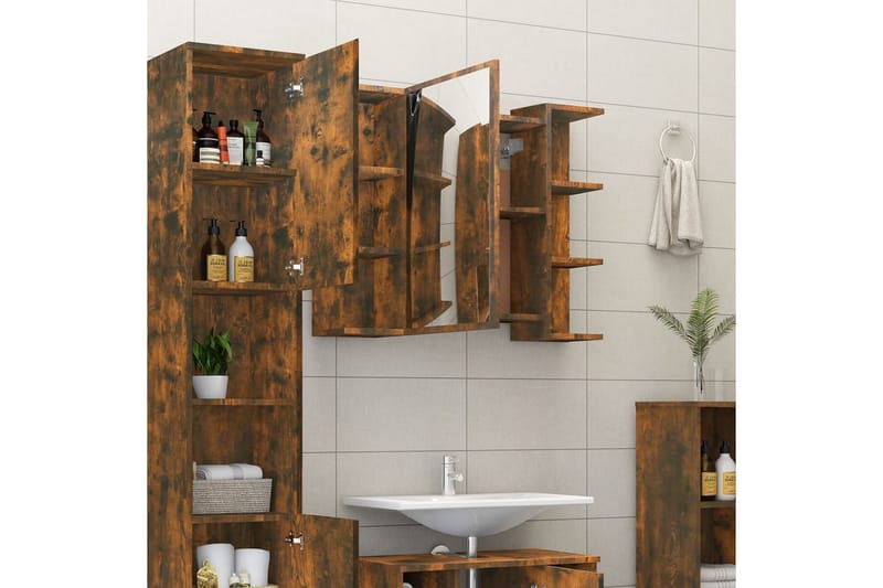 beBasic Spegelskåp för badrum rökfärga ek 80x20,5x64 cm konstruerat trä - Brown - Spegelskåp badrum