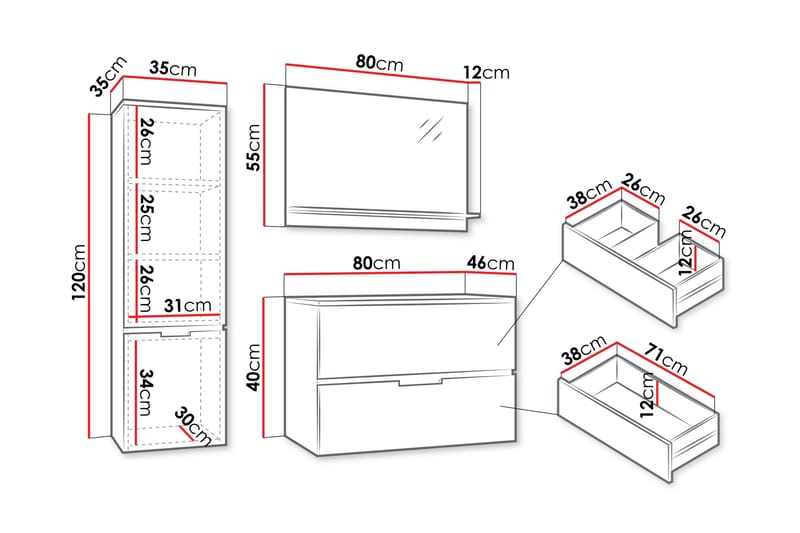 Hennesey Möbelset för Badrum - Vit - Hus & renovering - Kök & bad - Badrum - Badrumsmöbler & badrumsinredning - Kompletta möbelpaket badrum