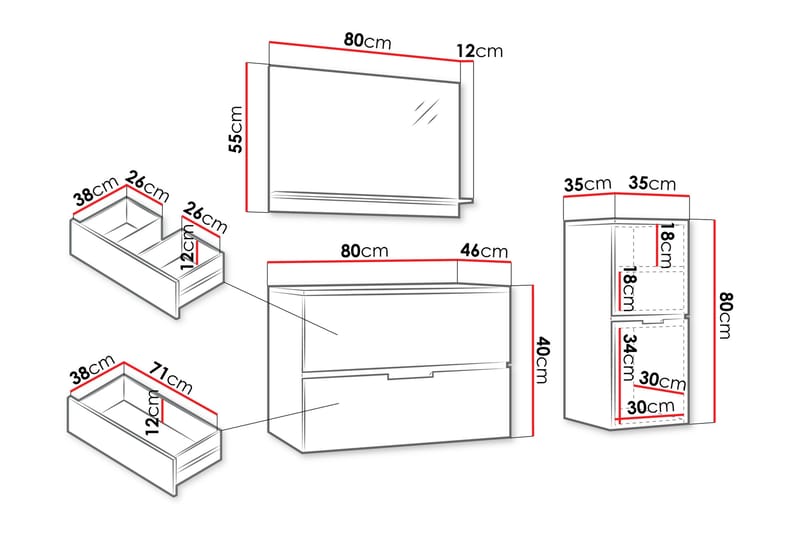 Hennesey Möbelset för Badrum - Vit - Hus & renovering - Kök & bad - Badrum - Badrumsmöbler & badrumsinredning - Kompletta möbelpaket badrum