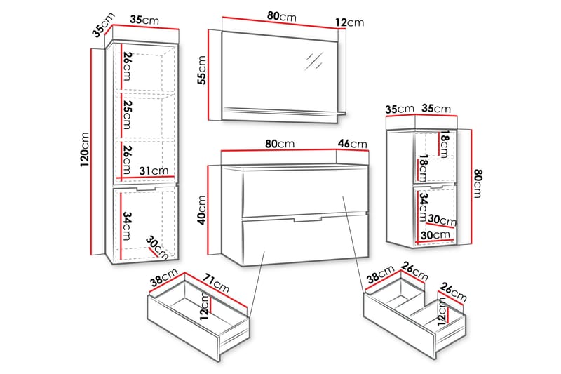 Hennesey Möbelset för Badrum - Vit - Hus & renovering - Kök & bad - Badrum - Badrumsmöbler & badrumsinredning - Kompletta möbelpaket badrum