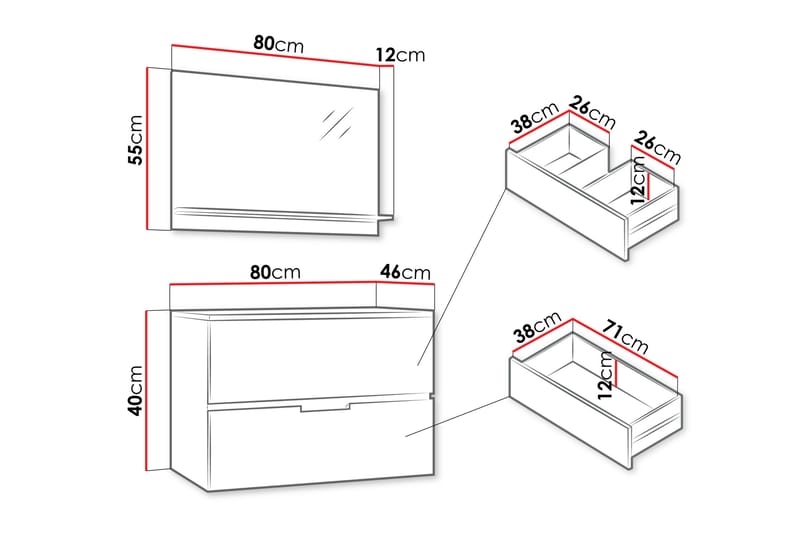 Hennesey Möbelset för Badrum - Vit - Hus & renovering - Kök & bad - Badrum - Badrumsmöbler & badrumsinredning - Kompletta möbelpaket badrum