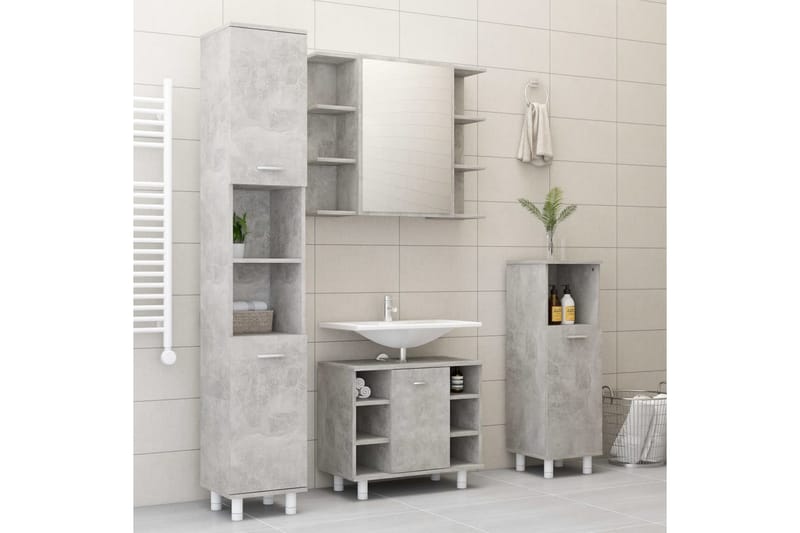 Badrumsmöbler 3 delar betonggrå spånskiva - Grå - Kompletta möbelpaket badrum