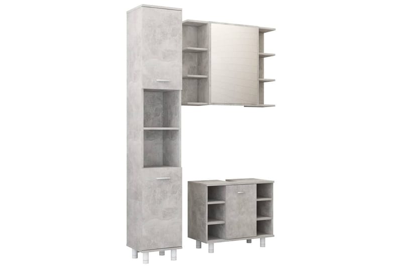 Badrumsmöbler 3 delar betonggrå spånskiva - Grå - Kompletta möbelpaket badrum