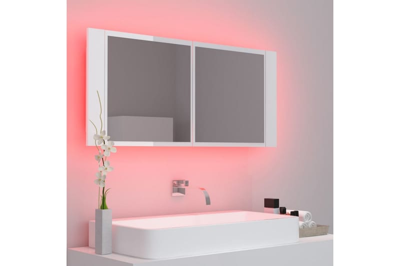 Spegelskåp för badrum LED vit högglans 100x12x45cm - Vit - Spegelskåp badrum
