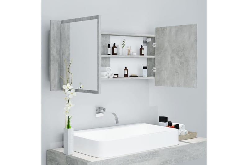 Spegelskåp med LED betonggrå 100x12x45 cm - Grå - Spegelskåp badrum