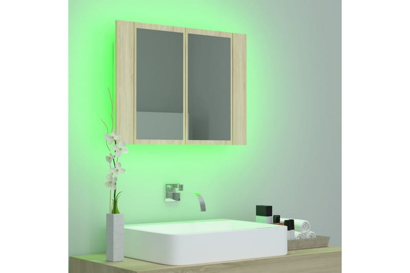 Spegelskåp med LED sonoma-ek 60x12x45 cm - Brun - Spegelskåp badrum
