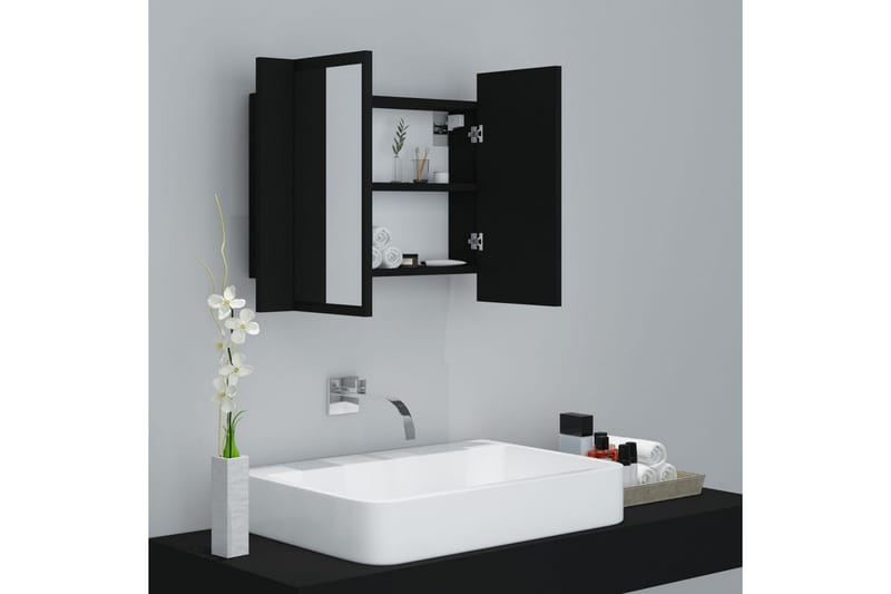 Spegelskåp med LED svart 60x12x45 cm - Svart - Spegelskåp badrum