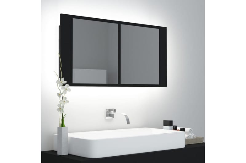 Spegelskåp med LED svart 90x12x45 cm - Svart - Badrumsskåp med belysning - Spegelskåp badrum