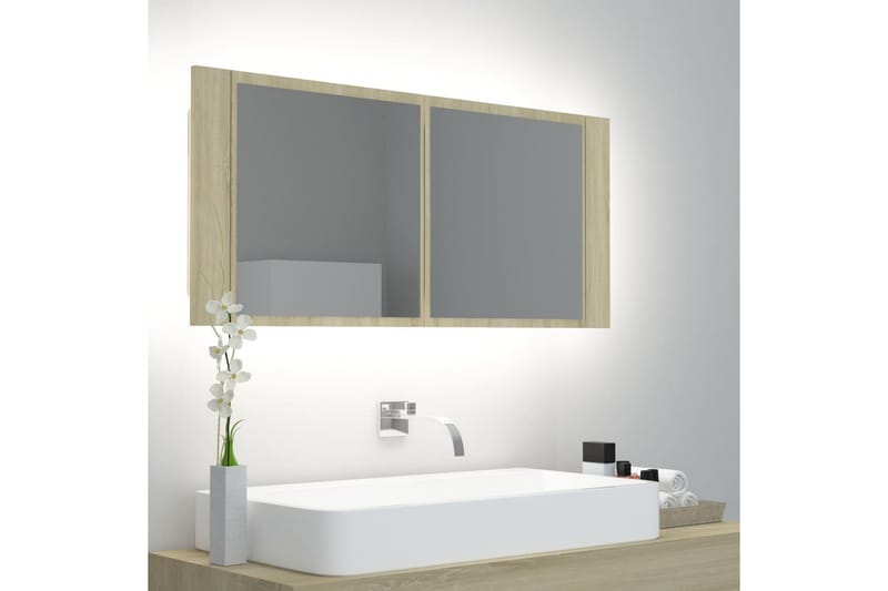 Spegelskåp med LED sonoma-ek 100x12x45 cm - Brun - Spegelskåp badrum