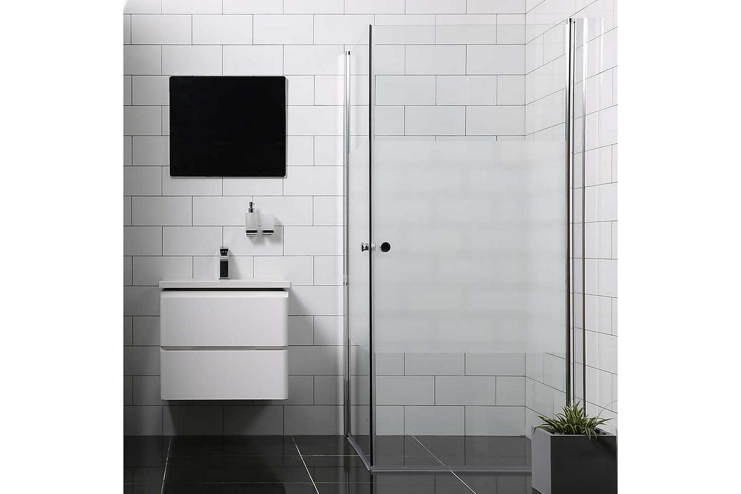 Bathlife Mångsidig Duschhörn Rak Dörr 90x80 cm+Rak - Silver/Delvis Frostad Duschväggar Transparent,Silver Glas