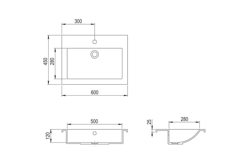 Handfat granit 600x450x120 mm vit - Vit - Enkelhandfat