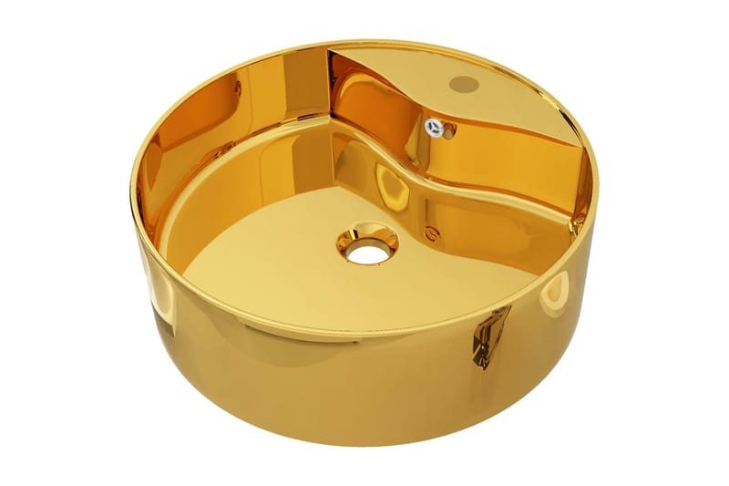 Handfat med bräddavlopp 46,5x15,5 cm keramik guld - Guld - Enkelhandfat