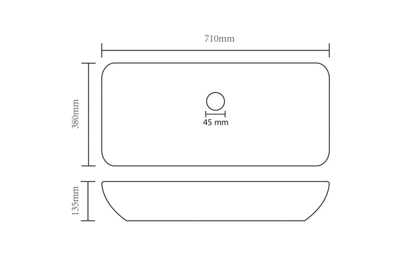 Lyxigt rektangulärt handfat matt gräddvit 71x38 cm keramik - Vit - Enkelhandfat