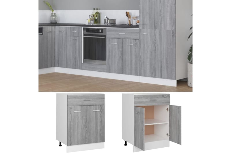 beBasic Underskåp grå sonoma 60x46x81,5 cm konstruerat tr�ä - Grey - Hus & renovering - Kök & bad - Kök & tvättstuga - Köksinredning - Köksskåp