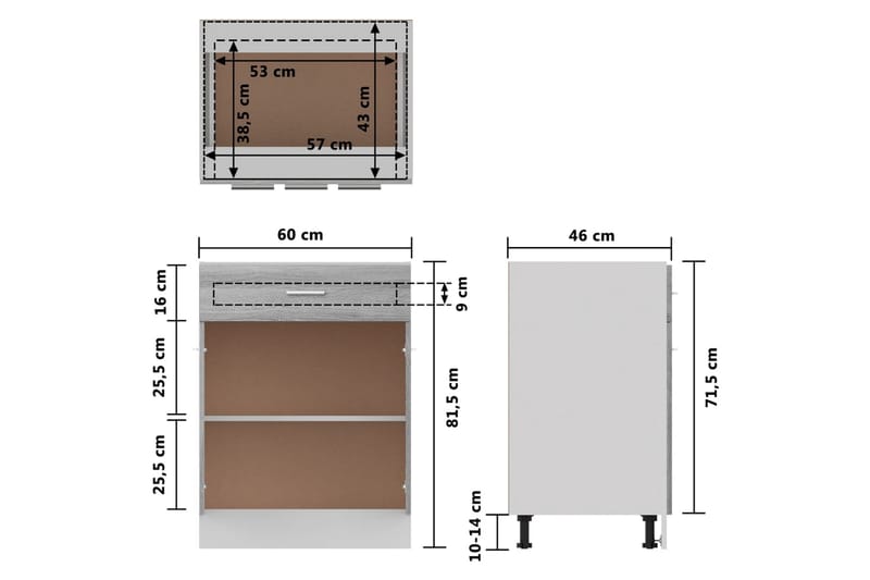 beBasic Underskåp grå sonoma 60x46x81,5 cm konstruerat trä - Grey - Köksskåp