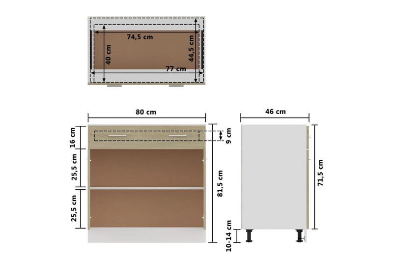 Underskåp med låda sonoma-ek 80x46x81,5 cm spånskiva - Brun - Hus & renovering - Kök & bad - Kök & tvättstuga - Köksinredning - Köksskåp