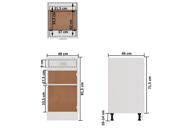 Underskåp med låda vit 40x46x81,5 cm spånskiva - Vit - Hus & renovering - Kök & bad - Kök & tvättstuga - Köksinredning - Köksskåp