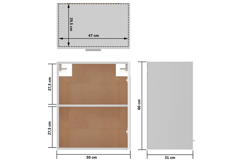 Väggskåp 2 st vit högglans 50x31x60 cm spånskiva - Vit - Köksskåp