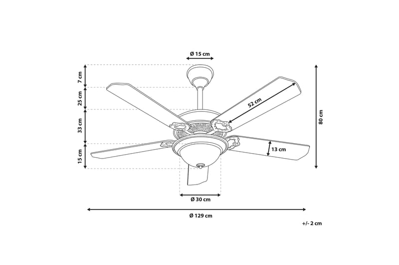 Tamarka Takfläkt 129 cm med Belysning - Natur/Mässing - Fläktar - Takfläkt