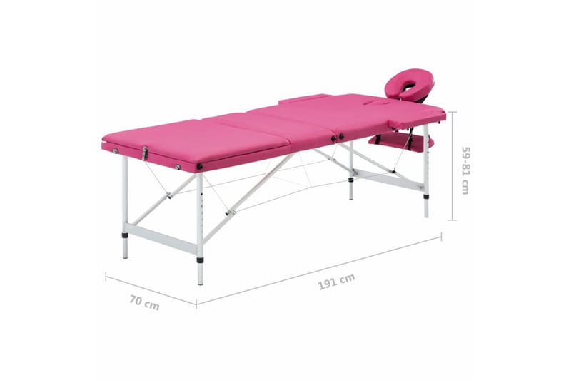 Hopfällbar massagebänk 3 sektioner aluminium rosa - Rosa - Massagebänk & massagebord