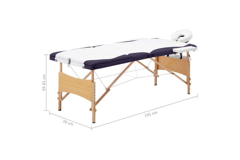 Hopfällbar massagebänk 3 sektioner trä vit och lila - Vit/Lila - Massagebänk & massagebord