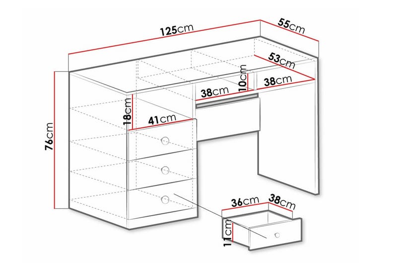 Edinbane Barnskrivbord 76 cm - Vit - Skrivbord barn