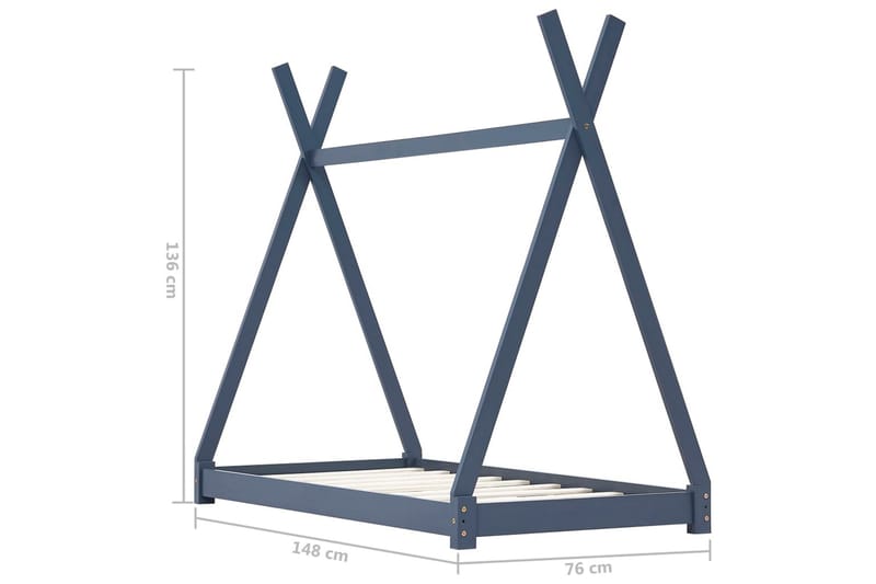 Barnsäng grå massiv furu 70x140 cm - Mörkgrå - Möbler - Barnmöbler - Barnsäng & juniorsäng - Enkelsäng barn