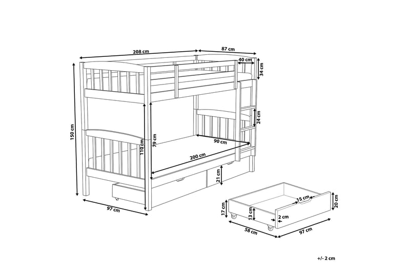 Revin Våningssäng 90x200 cm med Förvaring - Marinblå - Möbler - Barnmöbler - Barnsäng & juniorsäng - Våningssäng barn