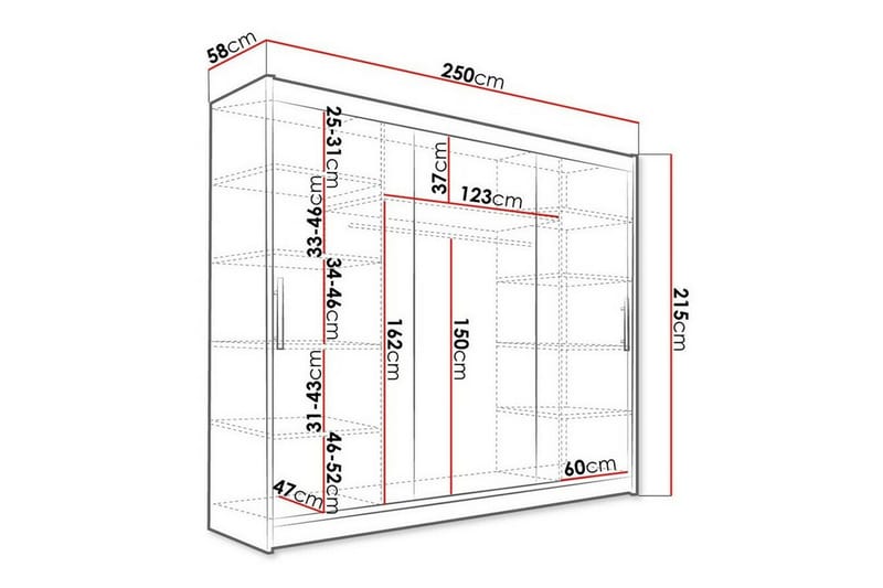 Glenmore Barnskåp 250x215 cm - Vit - Möbler - Barnmöbler - Förvaring barnrum - Skåp barnrum