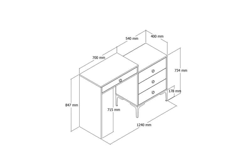 Ameias Sminkbord 124x84,7 cm Brun - Hanah Home - Sminkbord & toalettbord