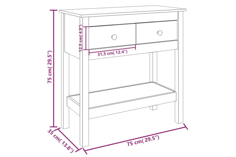 beBasic Konsolbord vit 75x35x75 cm massiv furu - White - Hallbord - Konsolbord & sidobord