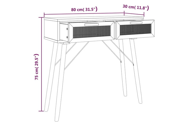 beBasic Konsolbord vit 80x30x75 cm massiv furu och naturlig rotting - White - Hallbord - Konsolbord & sidobord