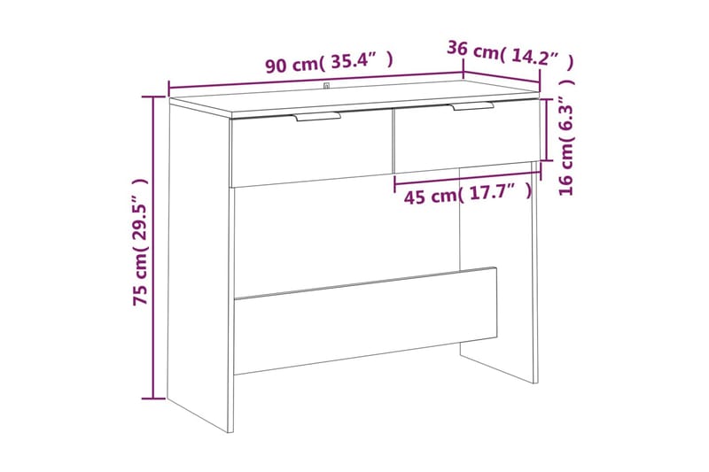 beBasic Konsolbord vit 90x36x75 cm konstruerat trä - White - Möbler - Bord & matgrupper - Avlastningsbord - Konsolbord & sidobord