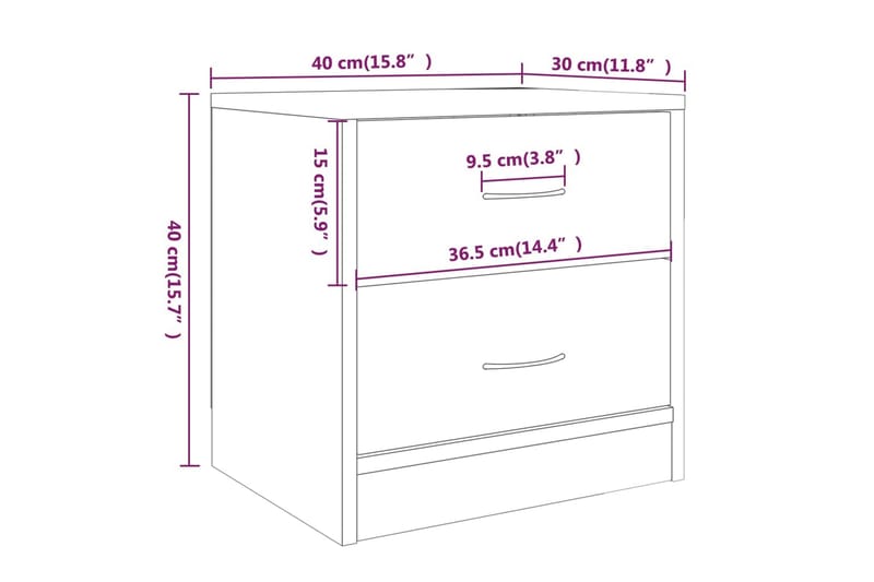 beBasic Sängbord 2 st brun ek 40x30x40 cm konstruerat trä - Brown - Möbler - Bord & matgrupper - Avlastningsbord - Sängbord & nattduksbord