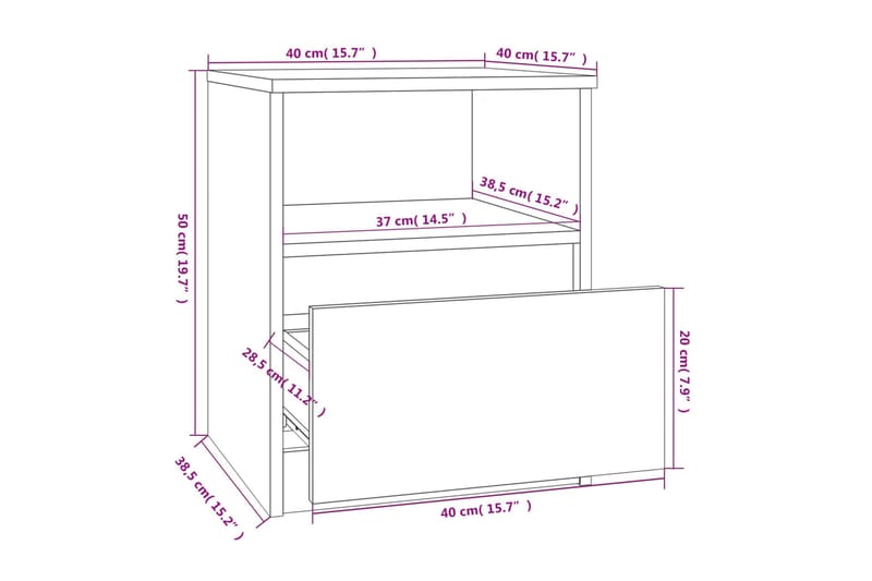 beBasic Sängbord 2 st brun ek 40x40x50 cm konstruerat trä - Brown - Sängbord & nattduksbord