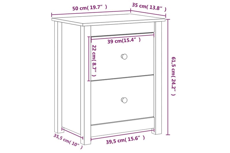 beBasic Sängbord 2 st vit 50x35x61,5 cm massiv furu - White - Möbler - Bord & matgrupper - Avlastningsbord - Sängbord & nattduksbord