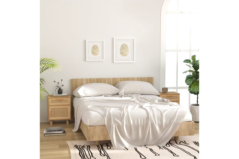beBasic Sängbord brun massiv furu och naturlig rotting - Brown - Sängbord & nattduksbord