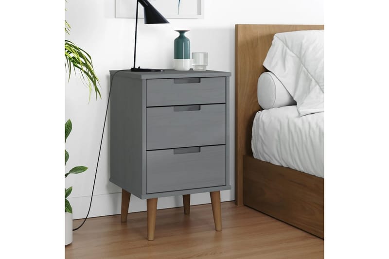 beBasic Sängbord grå 40x35x65 cm massiv furu - Grey - Möbler - Bord & matgrupper - Avlastningsbord - Sängbord & nattduksbord