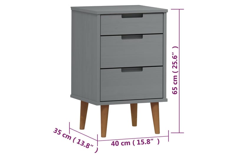 beBasic Sängbord grå 40x35x65 cm massiv furu - Grey - Möbler - Bord & matgrupper - Avlastningsbord - Sängbord & nattduksbord