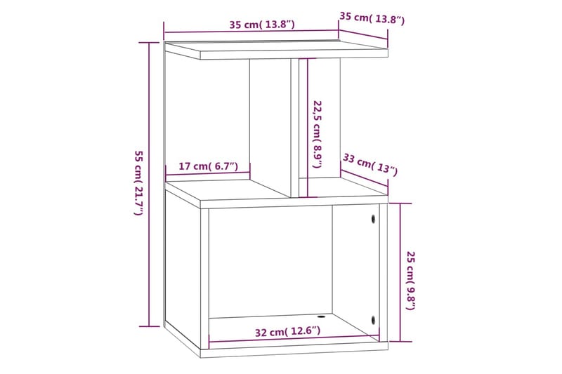 beBasic Sängbord rökfärgad ek 35x35x55 cm konstruerat trä - Brown - Sängbord & nattduksbord