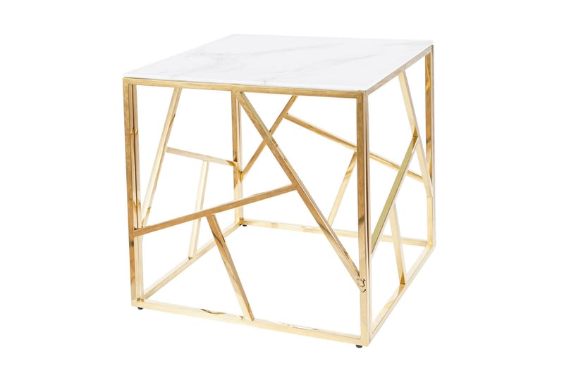 Escadan Sidobord 55 cm Marmorlook - Glas/Vit/Guld - Lampbord - Klaffbord & Hopfällbart bord - Brickbord & småbord - Spegelbord