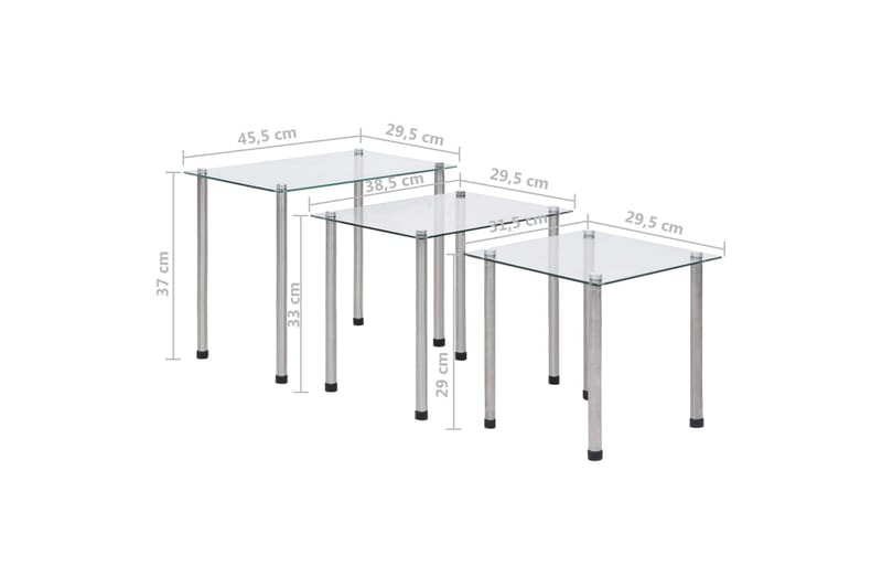 Satsbord 3 st genomskinlig härdat glas - Transparent - Lampbord - Brickbord & småbord