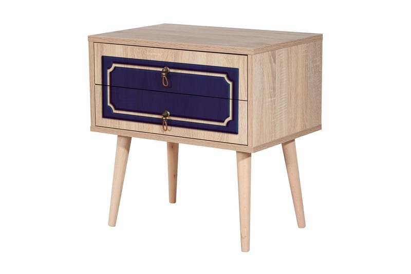 Brokind Sängbord 60 cm med Förvaring 2 Lådor Dekor - Natur/Blå - Sängbord & nattduksbord