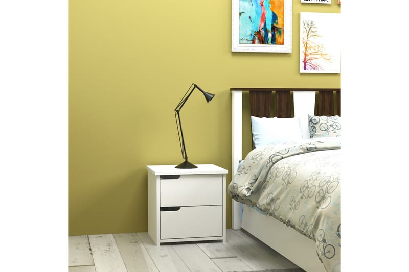 Hejde Sängbord 40 cm med Förvaring 2 Lådor - Vit - Sängbord & nattduksbord