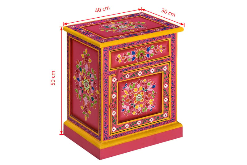 Nattduksbord massivt mangoträ handmålat rosa - Rosa - Möbler - Bord & matgrupper - Avlastningsbord - Sängbord & nattduksbord